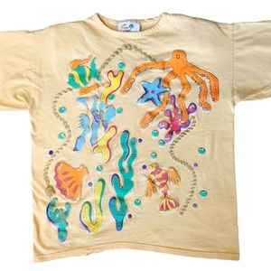 Vintage Copa Cabana Puffy paint textured Sea shore graphic T-shirt top